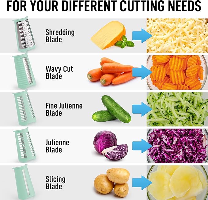 Zulay Kitchen Rotary Cheese Grater 5 Blade Cheese Shredder - Manual Hand Crank Cheese Grater With Reinforced Suction & 5 Interchangeable Drums - Easy to Use, Vegetable Chopper Round Mandoline Slicer
