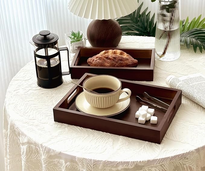 Serving Tray with Handles - 11.4x7.8 Inch Rectangular Bamboo Tray | Multi-Purpose Decorative & Food Tray for Organizing, Serving and Entertaining for Kitchen, Coffee Table & Ottoman
