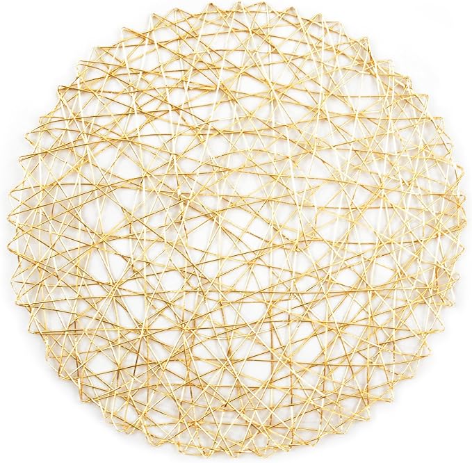 DII Woven Paper Tabletop Collection Holiday or Event Décor, Round Placemat Set, 15" Dia, Gold, 6, Piece