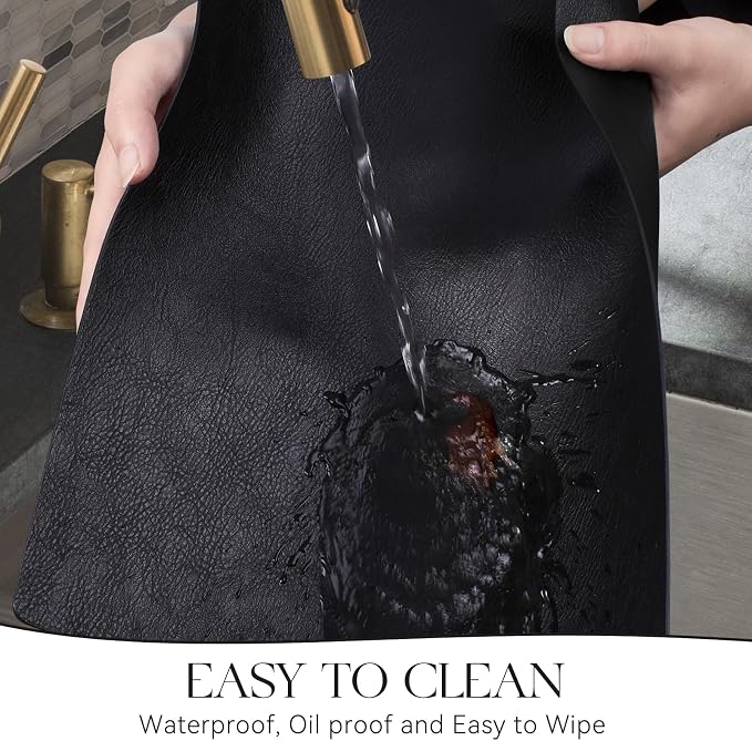 MOSAYT Vinyl Placemats Set of 6-12 X 17 Inch - Faux Leather 100% Waterproof Oil-Proof Wipeable PU Place Mats, Heat Resistant Reversible Table Mats for Kitchen, Dining, Outdoor, Black