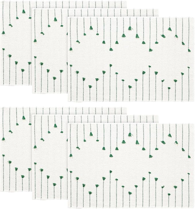 Artoid Mode Dark Green Farmhouse Woven Rustic Placemats Set of 6,12x18 Seasonal Holiday Macrame Burlap Kitchen Dining Table Decoration for Home Party Decor