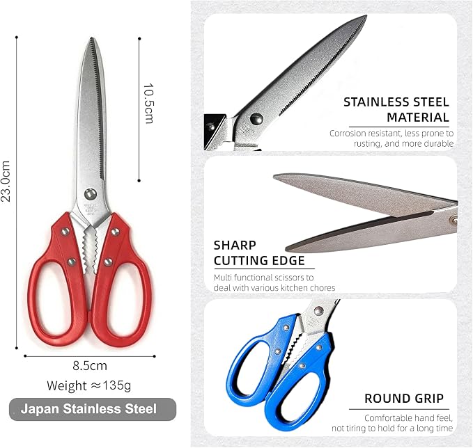 Multipurpose Kitchen Shears Heavy Duty Japan Tanaka Scissors Diamond Cut Stainless Steel 타나카 방산시장 강주은 주방가위 깡스가위 (Red)