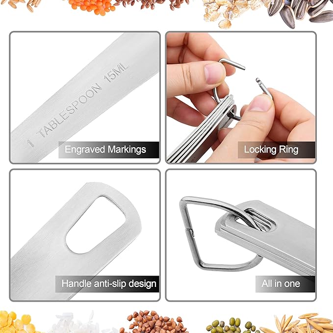 Measuring Cup Set of 8, 18/8 Stainless Steel Measuring Cups for Kitchen & Baking, Heavy Duty Metric & US Measure Cups Set with 2/3 Cup & 3/4 Cup Meaure Cups