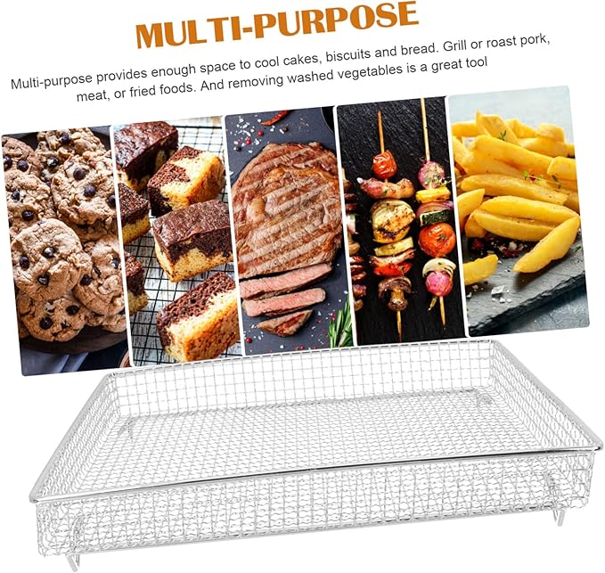 PRETYZOOM Stainless Steel Air Fryer Cooling Rack Stable Design for Cakes Cookies Muffins Multi Purpose Baking Tray for Grease Dripping Food Cooling Easy to Use