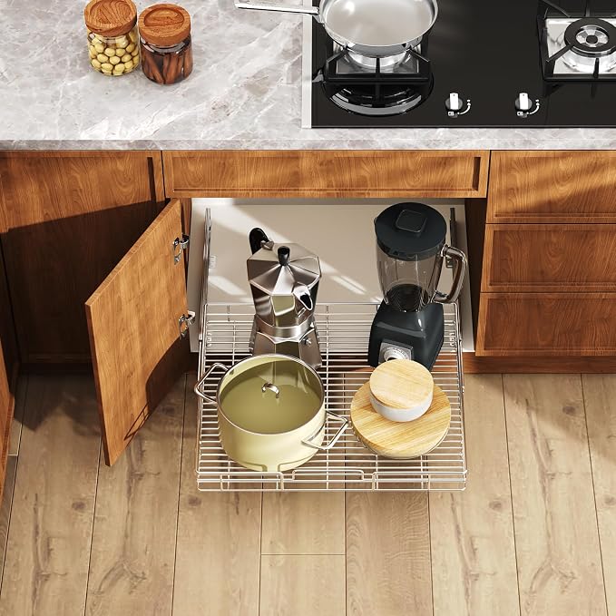 LOVMOR Pull Out Cabinet Organizer and Storage 27" W x 21½" D, Slide Out Shelves for Kitchen Cabinets