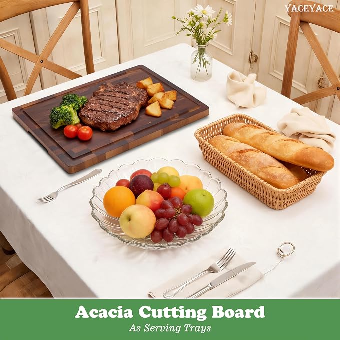 Cutting Board Wood, Large Size 16.5"x12" Wood Grain Chopping Board with Juice Groove, Thick Acacia Cutting Boards for Meat, Cheese,Fruits