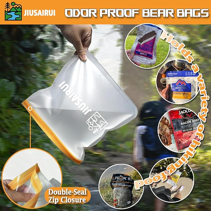 JIUSAIRUI Odor Proof Bear Bags for Food Backpacking: 5Pack Reusable Bear Proof Food Storage Designed to Use with Bear Canister for Backpacking fit Camping Hiking Water Sports