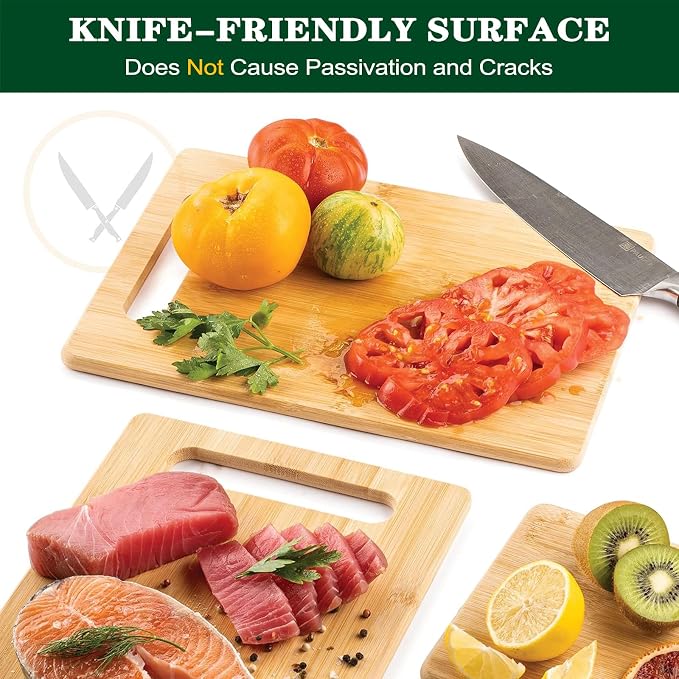 Bamboo Cutting Board for Kitchen, Heavy Duty Wood Shark Charcuterie Boards with Juice Groove, 100% Organic Bamboo, Pre Oiled, 11"
