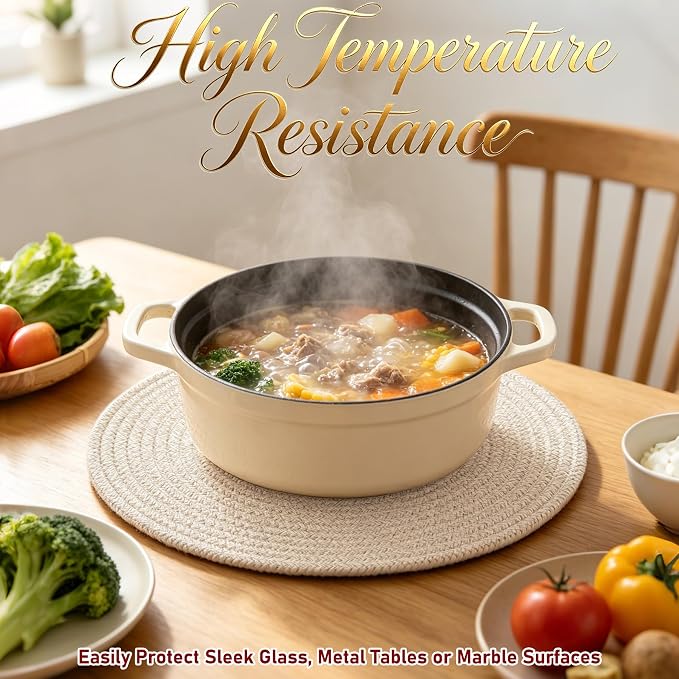 Round Woven Placemats Set of 6, 13.4 Inches Cotton Round Placemats, Heat Resistant Washable Table Mats for Indoor & Outdoor Dining Table Decor