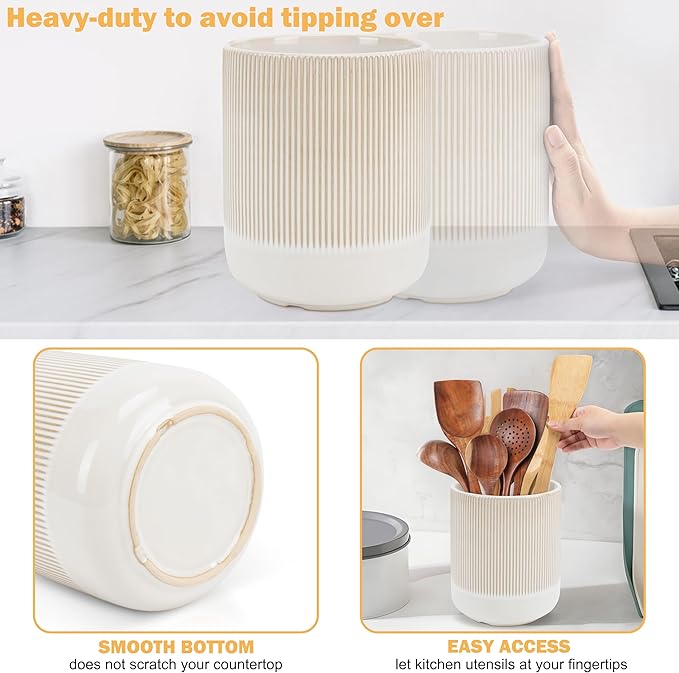 RedCall Kitchen Utensils Holder Large,Ceramic Utensil Organizer for Countertop,Morden Utensil Crock for Spoon Spatula,Home Kitchen Decor (Light Coffee)