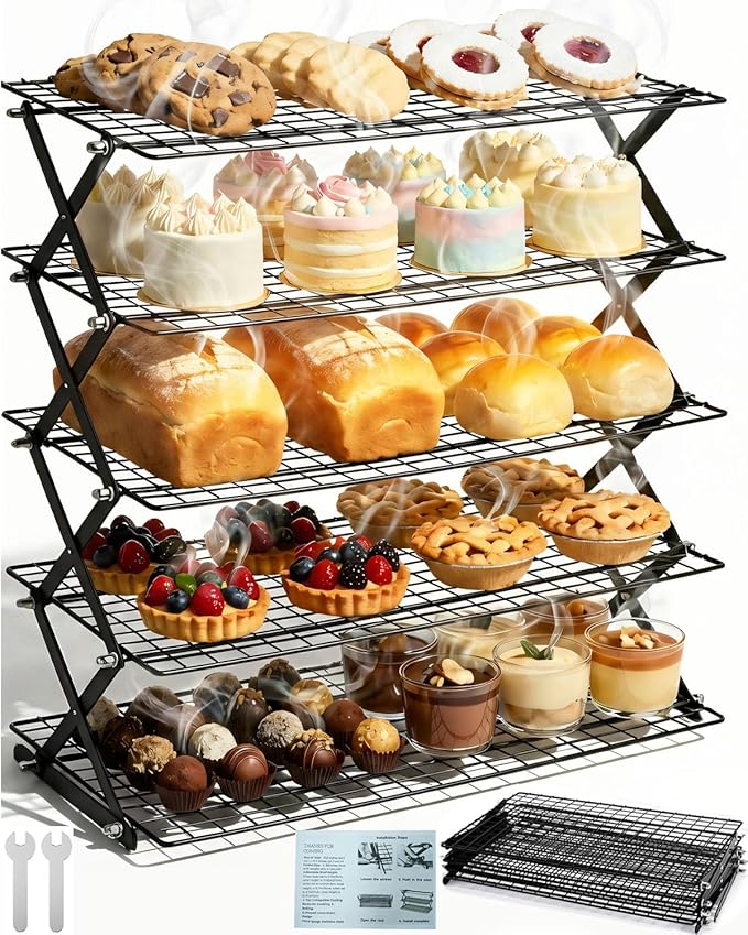 TOPACK Collapsible Cooling Rack for Baking - Adjustable 2/3/4/5 Tier Stackable Cooling Racks Foldable Cooking Roasting Drying Cookie Bread Women Gifts