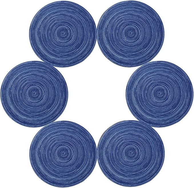 Topotdor 14 Inch Round Placemats Heat-Resistant Stain Resistant Anti-Skid Washable Polyproplene Table Mats Placemats (Set of 6, Blue)