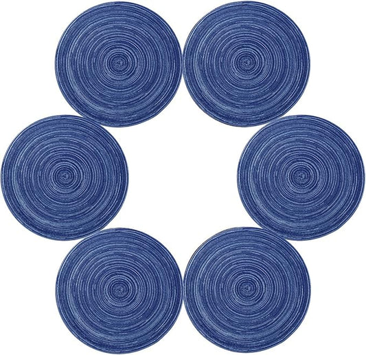 Topotdor 14 Inch Round Placemats Heat-Resistant Stain Resistant Anti-Skid Washable Polyproplene Table Mats Placemats (Set of 6, Blue)