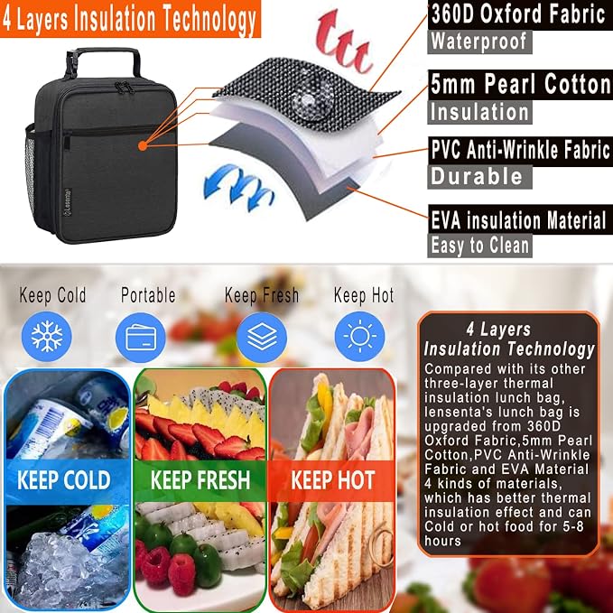 Lunch Box for Men Women Adult-Small Insulated Lunch Bag for Office Hiking - Portable Reusable Lunch Box