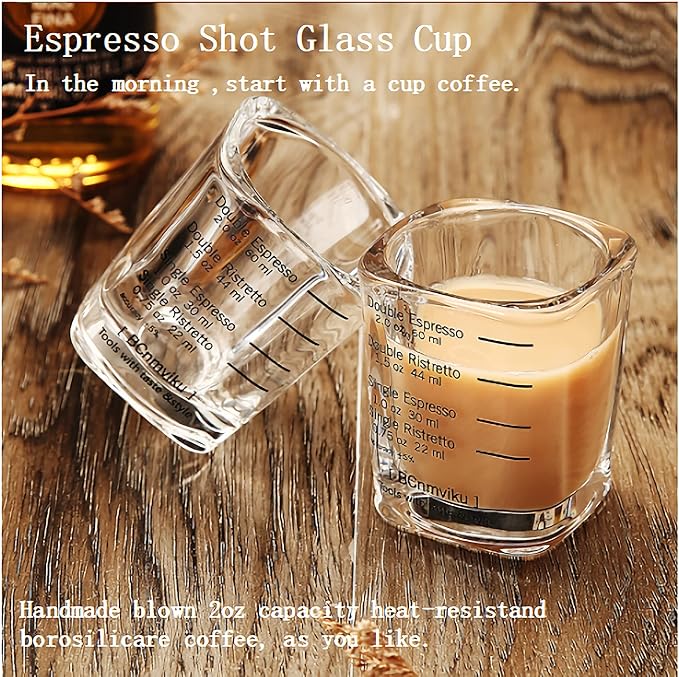 2 Pack Measuring Shot Glasses,BPA-Free Premium Liquid Heavy Glass,Espresso Measuring Cups,Glass Measuring Baking Cups(2OZ/60ML)