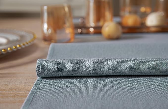 ZeeMart Dusty Blue Table Runners 48 Inches Long, Burlap Linen Style Rustic Farmhouse Table Runner, Small Short Boho Coffee Table Runner, 13x48 Inches, Light Dusty Blue