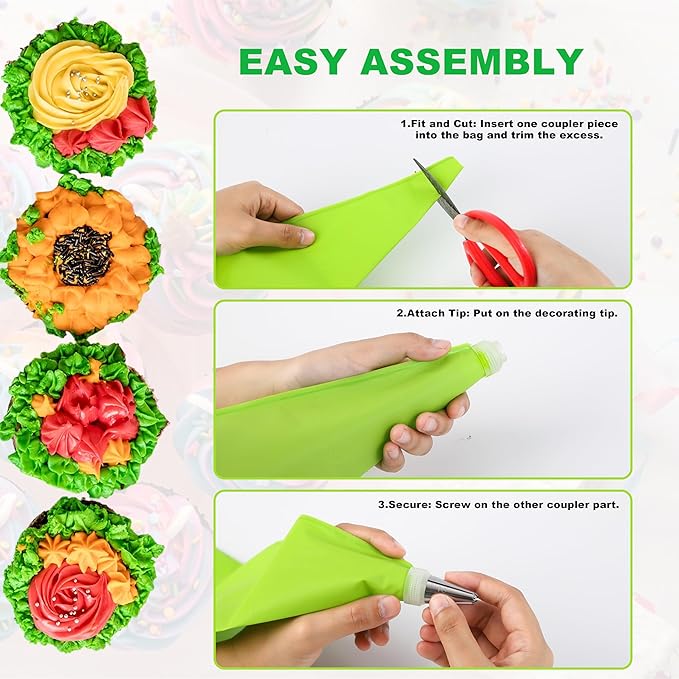 35Pcs Piping Bags and Tips Set with 24 Piping Tips,2 Reusable Pastry Bags 12 Inch,Cake Decorating Tips Set for Diy Pastry Dough, Cookie, Cupcake, Cake