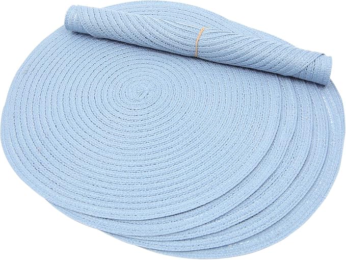 SHACOS Round Braided Placemats Set of 8 Washable 15 inch Round Non Slip Table Place Mats for Dining Tables Wedding Party Decor (Light Blue, 8)