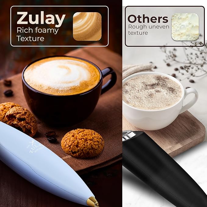 Zulay Kitchen Powerful Milk Frother Wand With Duracell Batteries - Ultra Fast Handheld Drink Mixer - Electric Whisk Foam Maker for Coffee, Lattes, Cappuccino & Matcha - Triple Whisk - Noble Lavender