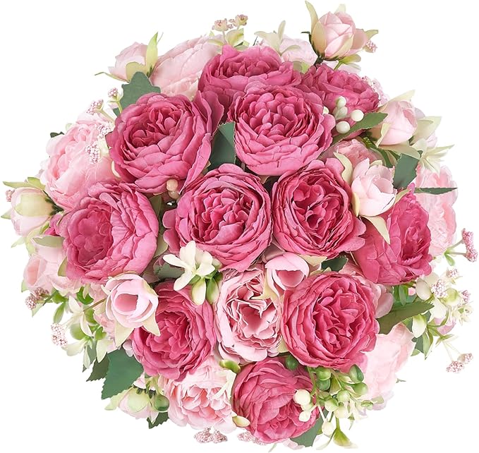 Mkono Peonies Artificial Flowers, Small Silk Flowers for Home Decor Indoor Fake Bouquet Faux Floral Arrangements Dining Table Centerpieces for Kitchen Party Decor Mixed Pink
