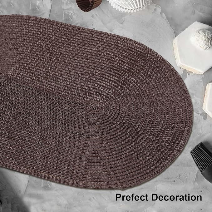 AHHFSMEI Placemats Set of 4 for Dining Table Washable Woven Non-Slip 18x12 inches Placemat Heat-Resistant Durable Table Mats for Dining Table Easy to Clean (Oval Brown, 4)