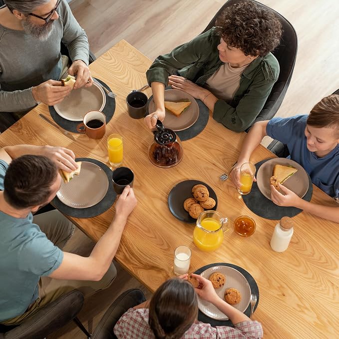 ADRIMER Placemats, Heat Resistant Round Placemats Set of 4 Washable, Waterproof Table Mats, Wipeable Faux Leather Place Mats for Kitchen, Dining Room, Dark Grey