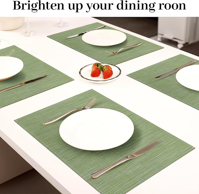 Bloss Placemats Set of 4, Linen Woven Place Mats for Kitchen Table Indoor/Outdoor, 12" x 18" Washable Placemat Dining Table Mats