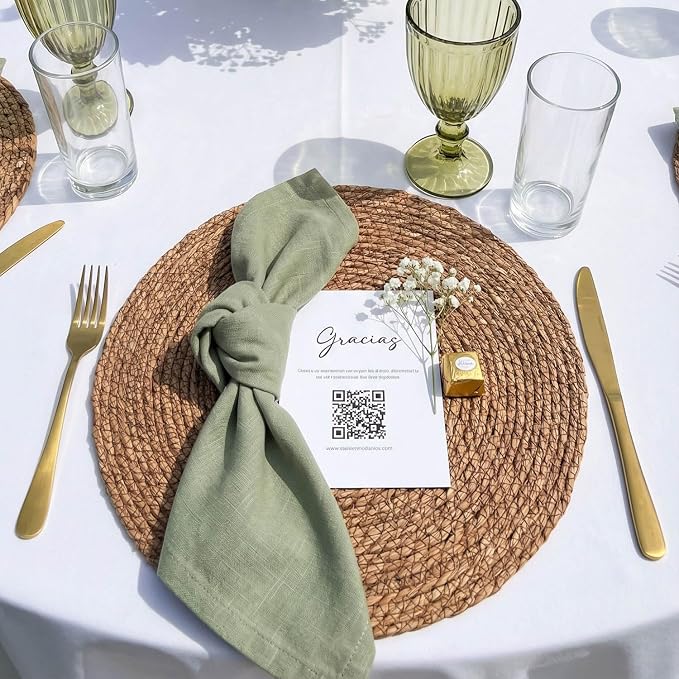 Laquedecraft 13.8" Set of 8 Round Brown Seagrass Placemats | Boho Woven Rattan Table Mats | Farmhouse Wicker Spring Corn Husk Plate Chargers (Brown)