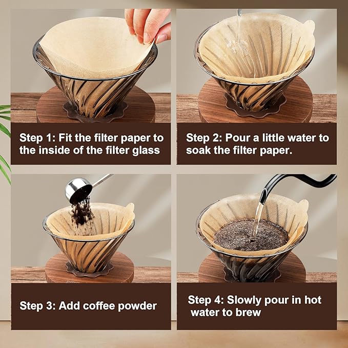 Mongdio Pour Over Coffee Maker, 20 oz High-Heat Borosilicate Glass Coffee Maker with 100pcs Paper Filters, Walnut Handle & Glass Lid, Drip Coffee Maker Set for Home Café Restaurant - 600ml, Gray