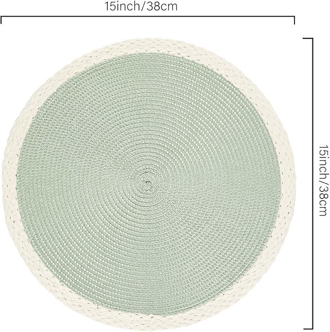 Noctiflorous Braided Round Placemats Set of 6, 15 Inch Woven Table Mats, Non-Slip Washable Place Mats for Kitchen Dining Table Decor (Mint Green, 6)
