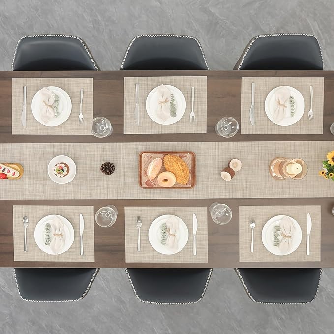 Myir JUN Placemats Set of 4, Vinyl Woven Placemats Place Mats Indoor Set of 4 Washable Table Mats Non-Slip Place mats for Dining Table (Beige, Set of 4)