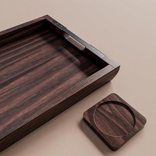 Large 17x13 inch Acacia Wood Serving Tray with Handles | Wooden Tray Board, Couch Tray for Dinner, Bed or Decor Yes, Perfect for Kitchen & Living Room,Free Complementary Acacia Coaster