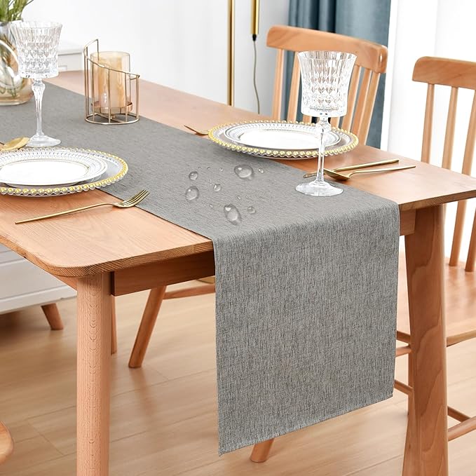 Farmhouse Rustic Table Runner Grey Faux Linen Table Runners Water Resistant Table Runner 72 inches Long for Living Room Dresser Bedroom Kitchen Dining Party 13x72 Inch