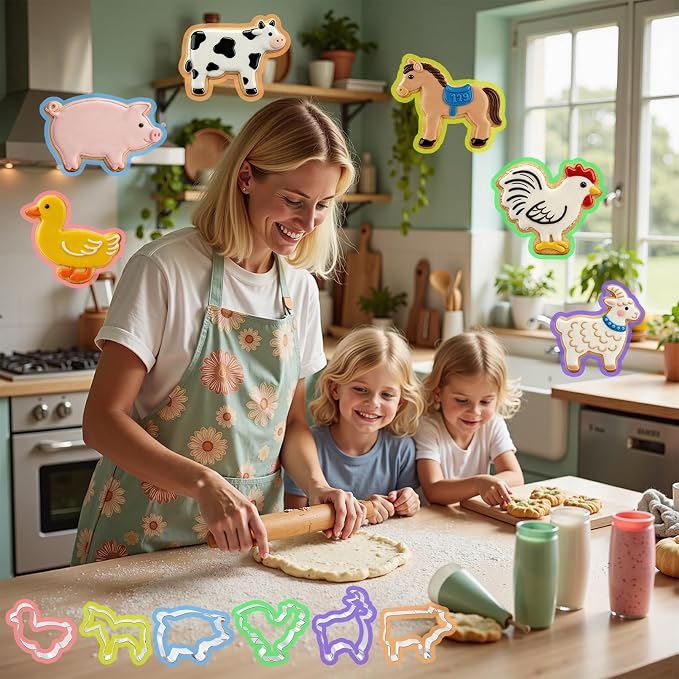 hitsuki Farm Animal Cookie Cutters Set Farm Animal Shapes Stainless Steel Metal Funny Cute Farm Cookie Molds，6Pcs