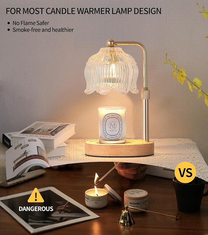 Gold Candle Warmer Lamp for Flower-Shaped Glass,Wax Melt Warmer for Jar Candles,Candle Warmer Lamp with Timer Dimmable, Birthday Mother's Day Valentines Gifts for Women Mom Sister Wife Bedroom