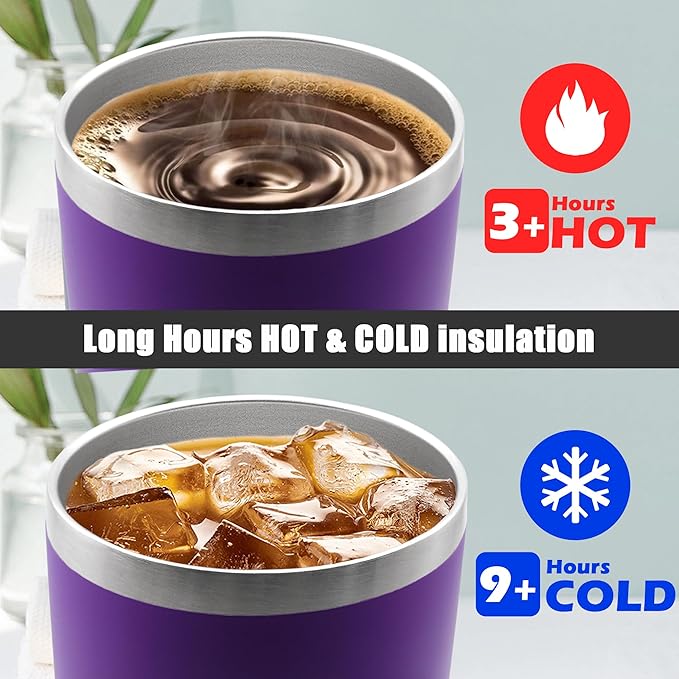 20 oz Tumbler Coffee Travel Tumblers Bulk with Lid Stainless Steel Double Wall Vacuum Insulated Mug Powder Coated Cups fit Car Cupholder for Hot and Cold - Purple, 12Pack