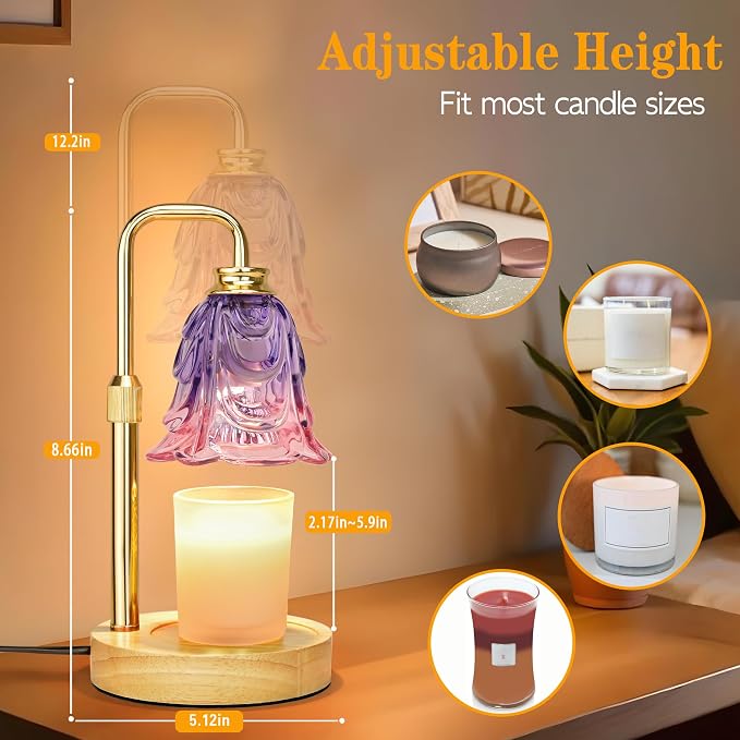 XJZJY Candle Warmer Lamp with Timer Dimmer, Adjustable Height Pink Tulip Candle Wax Warmer, Christmas Birthday Gift for Mom Women, House Warming Gifts for New Home Bedroom Decor,Gradient Pink