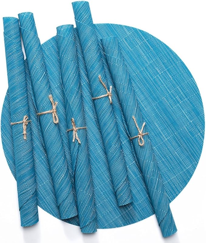 Round Placemats Set of 4 Woven Table Mats Washable Non-Slip Placemats 13.8 Inch for Christmas Decoration Home Wedding Party,Blue