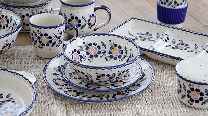 Blue Rose Polish Pottery - Yellow Sunflower 4 Piece Bubble Mug Set - 4 10 oz Mugs - Uniquely Shaped Mug Set for Entertaining Guests