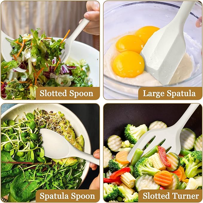 LIANYU 8Pcs Kitchen Cooking Utensils Set, Silicone Utensil Sets, Heat Resistant Kitchen Gadgets Essentials for Nonstick Cookware with Spatula, Spoon, Tuner, Ladle, Dishwasher Safe, White