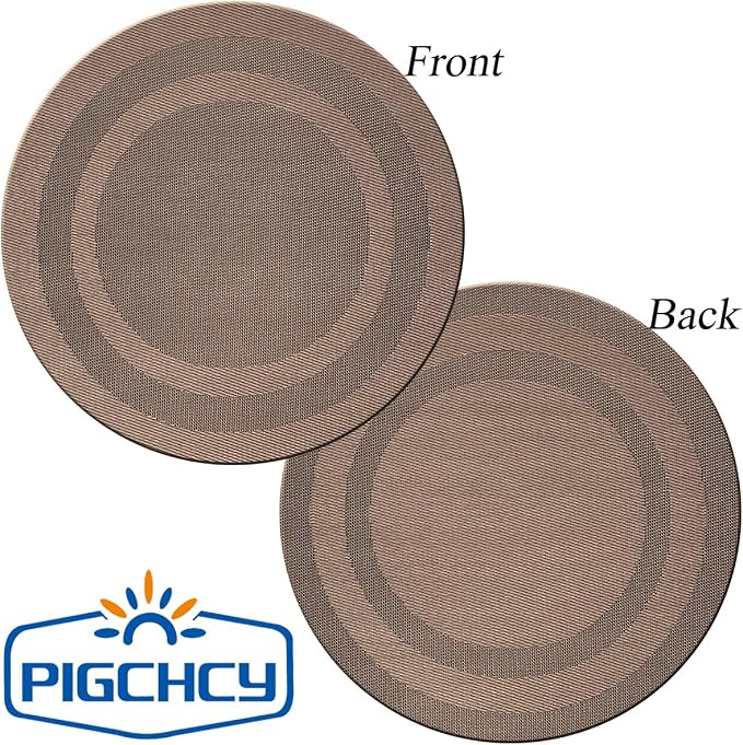 PIGCHCY Round Placemat Set of 8 Vinyl Washable Kitchen 15 inch Table Placemats for Wedding Holiday Party (Coffee Brown)