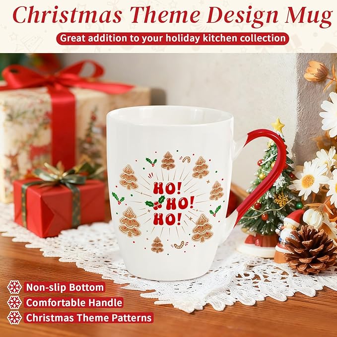 Classic Christmas Coffee Mug Set of 4, 12 oz Gingerbread Man Coffee Mug with Handle, Hot Cocoa Ceramic Mugs with Gift Box for Mom Woman Family Friends Colleagues