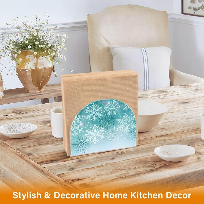 Silver Winter Teal Turquoise Snowflake Christmas Napkin Holder for Tables Paper Cocktail Napkin Holders for Kitchen Dinning Acrylic Dinner Napkin Dispenser for Restaurant Home Decor Bar Accessories