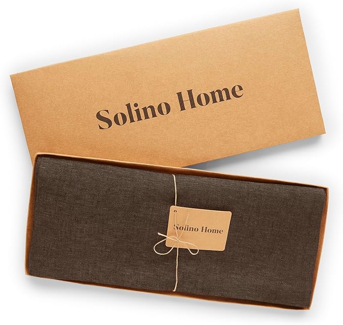 Solino Home Linen Table Runner 90 Inches Long - Athena, 100% Pure Linen Chambray Brown Table Runner 14 x 90 Inch for Dining
