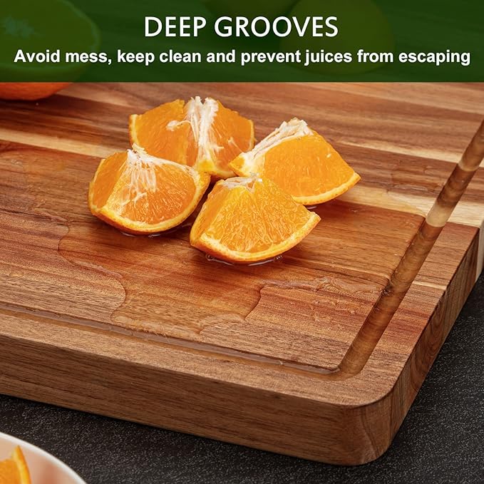 GarveeHome 1.5" Thick Acacia Wood Cutting Board, 20" x 15" Chopping Board for Kitchen, with Juice Groove and Handle, Reversible