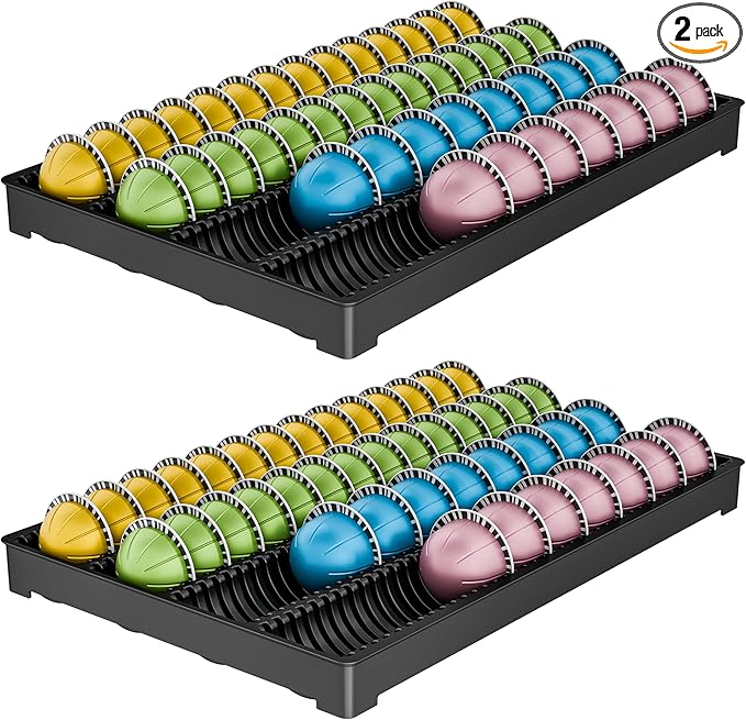 EVERIE Drawer Coffee Pod Organizer for Vertuo Capsules – Holds Up to 40 Large or 52 Small Pods, Space-Saving Insert Tray, Fits Kitchen Cabinets, 15.4" x 10.2" x 1.2", Pack of 2