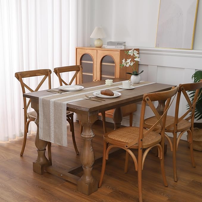 Gernaice Boho Table Runner, Rustic Cotton Linen Farmhouse Table Runners for Holiday Wedding Dining Living Room Bedroom Home Decor, 72" L X 13" W Brown
