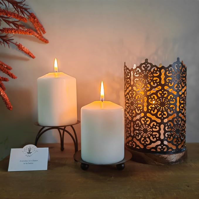Hosley® Metal Diamond Cut Design Candle Holder 7.5 Inch High, Black Gold Perfect for Home Decor, Lighting, Wedding, Parties, Gifting