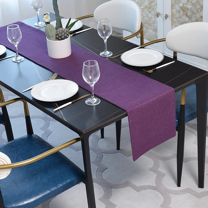 Dinning Table Runner Cloth 12 x 60 Inches Farmhouse Kitchen Coffee Burlap Table Runner Cloth for Holiday Party, Dark Purple
