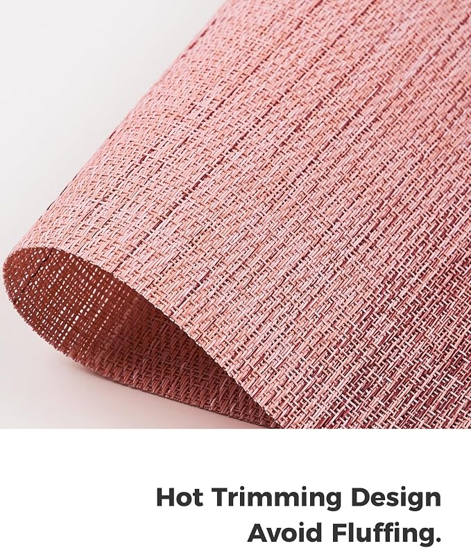 Leetaltree Gradient Pink Woven Placemats Set of 8 - Heat Resistant Non-Slip Place mats for Dining Table, Washable Durable PVC Vinyl Woven Table Mats(Gradient Pink, 8)